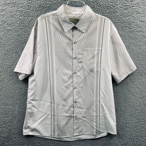 Men Hawaiian Shirt L Wavy Stripe Island Coastal Vacation Resort Cruise Button Up